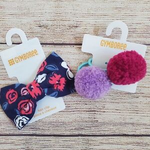 Gymboree Floral Bow Clip/Pom Pom Hair Tie NWT